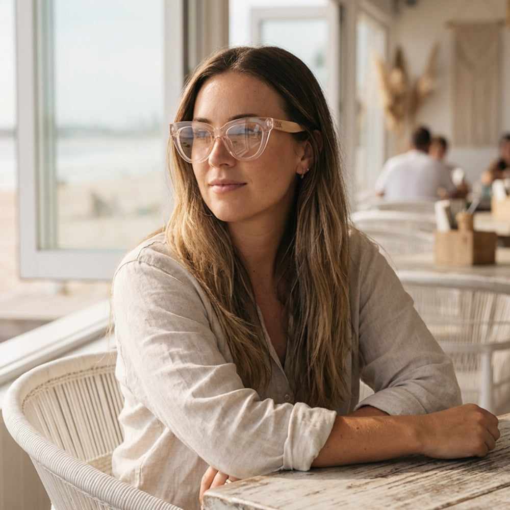 FLUTTER BLUSH l Walnut Arms l Blue Light Blocking Magnifying - Soek Fashion Eyewear Europe