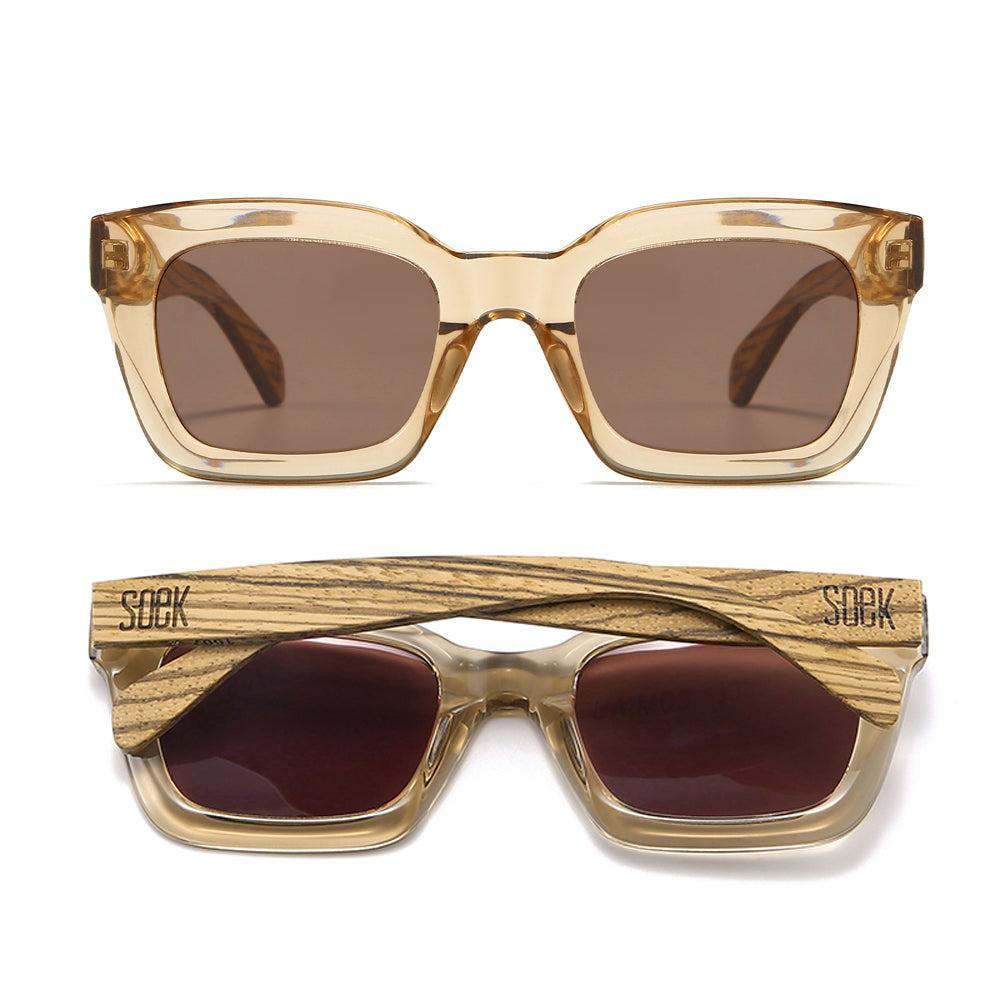 ZAHRA CHAMPAGNE l Brown Polarised Lens l Walnut Arms - Soek Fashion Eyewear Australia