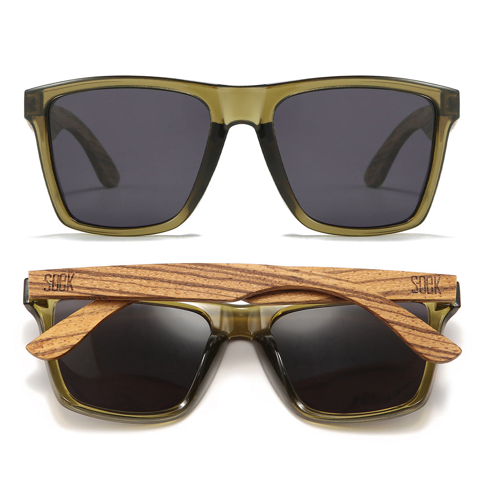 DALTON KHAKI l Polarised Black Lens l Walnut Wooden Arms - Soek Fashion Eyewear Australia