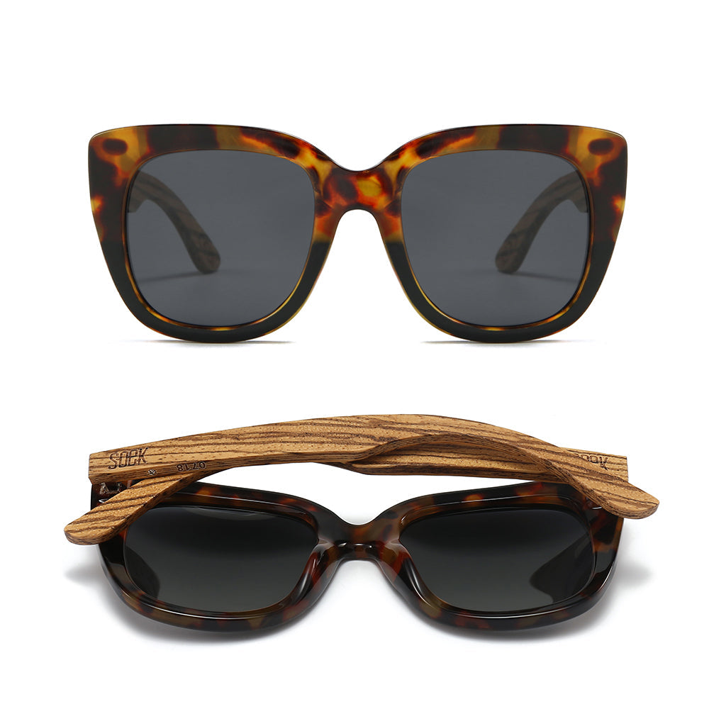 RIVIERA TOFFEE Half Tortoise Half Black Frame l Black Polarised Lens l Walnut Arms - Soek Fashion Eyewear Australia