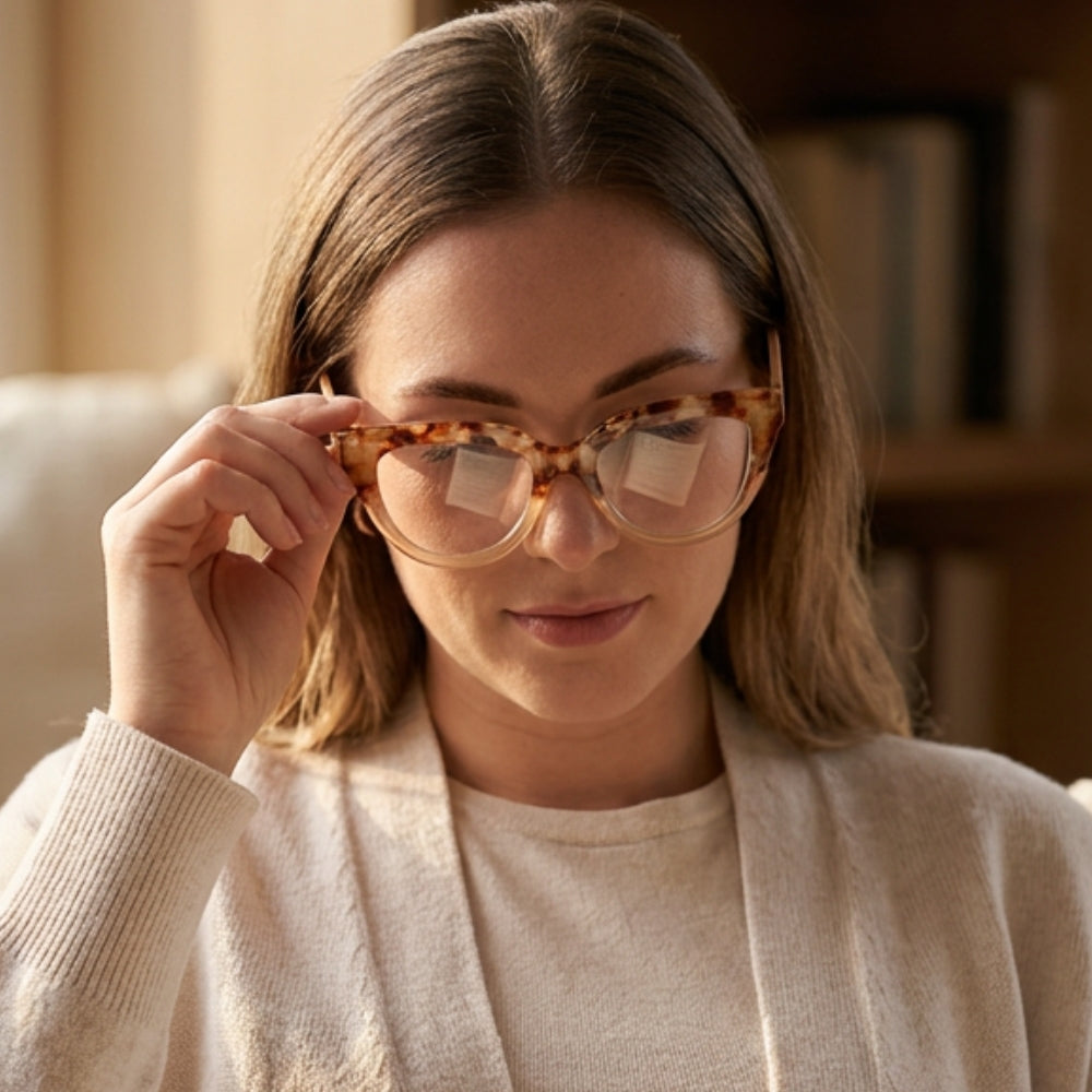 FLUTTER DESERT TORT l Walnut Arms l Blue Light Blocking Magnifying - Soek Fashion Eyewear Europe