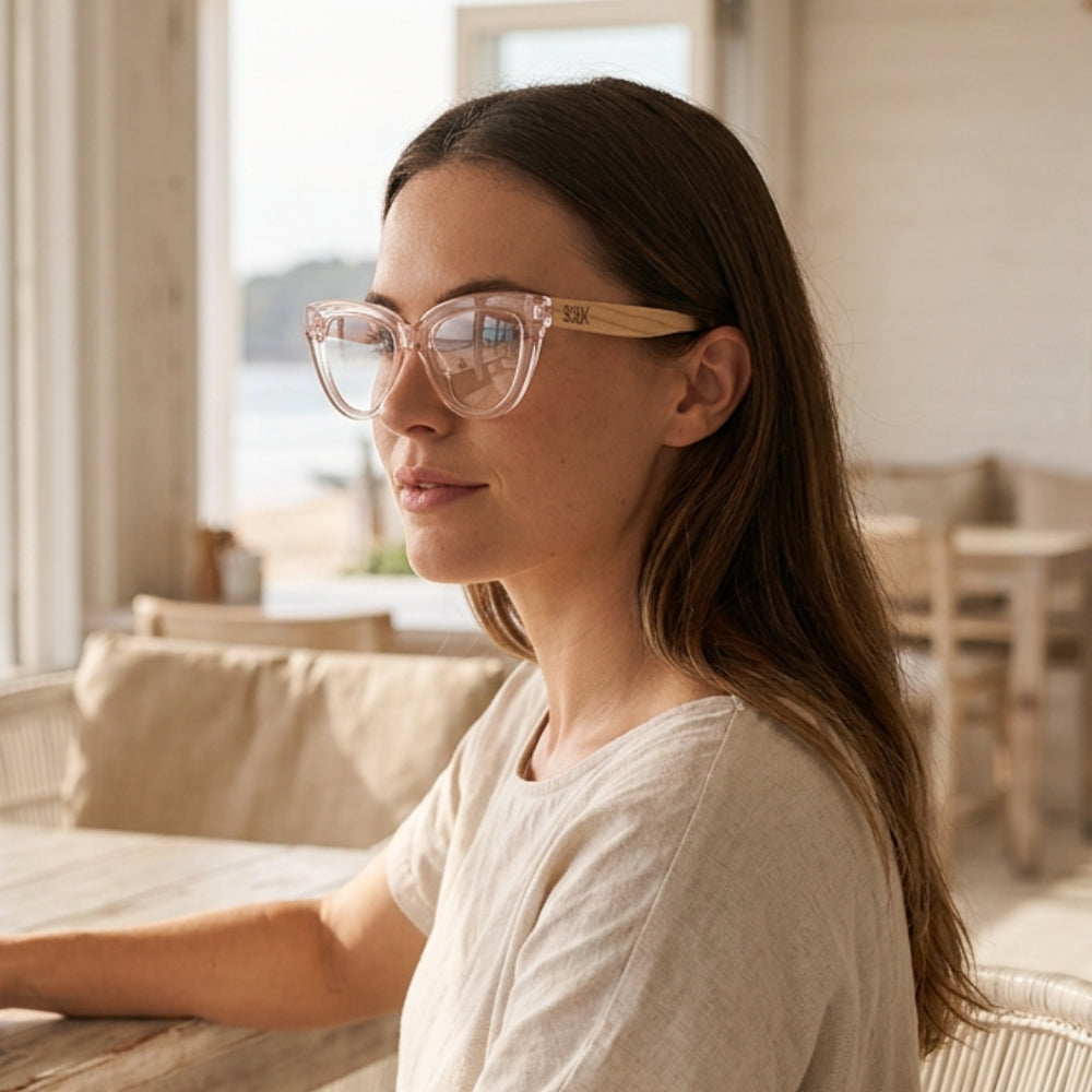 FLUTTER BLUSH l Walnut Arms l Blue Light Blocking Magnifying - Soek Fashion Eyewear Europe