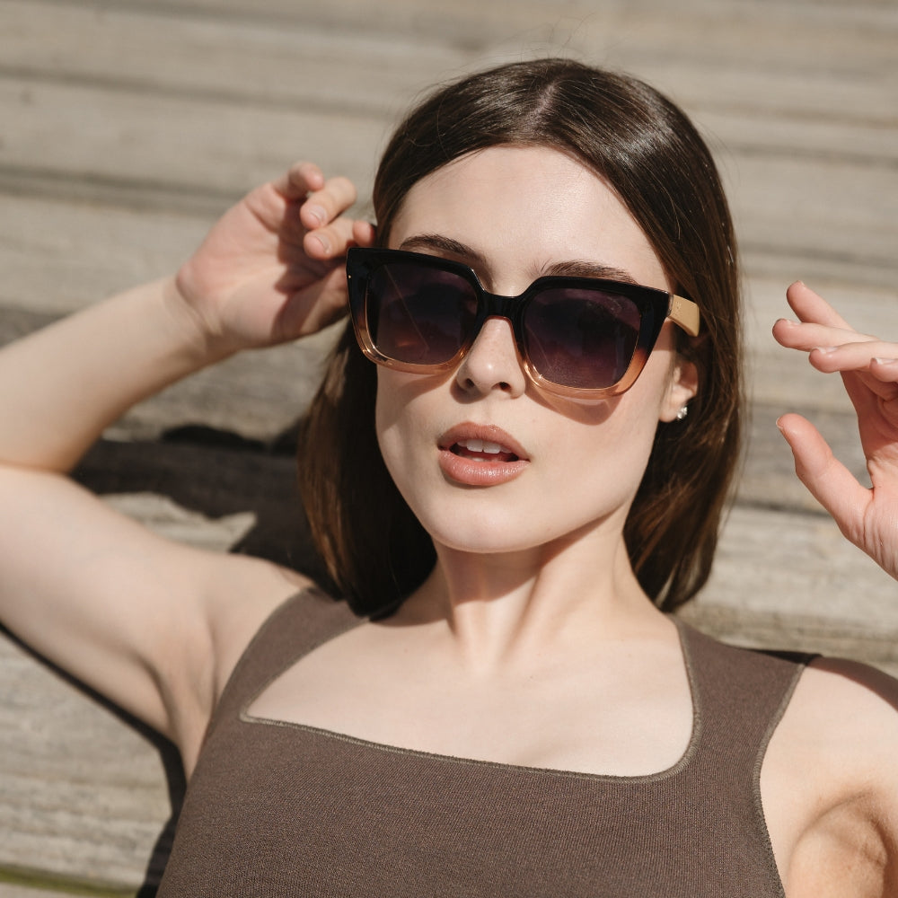 *NEW* SOLUNA OMBRE l Sunglasses l Black Polarised Lens l Walnut Maple Arm - Soek Fashion Eyewear Australia