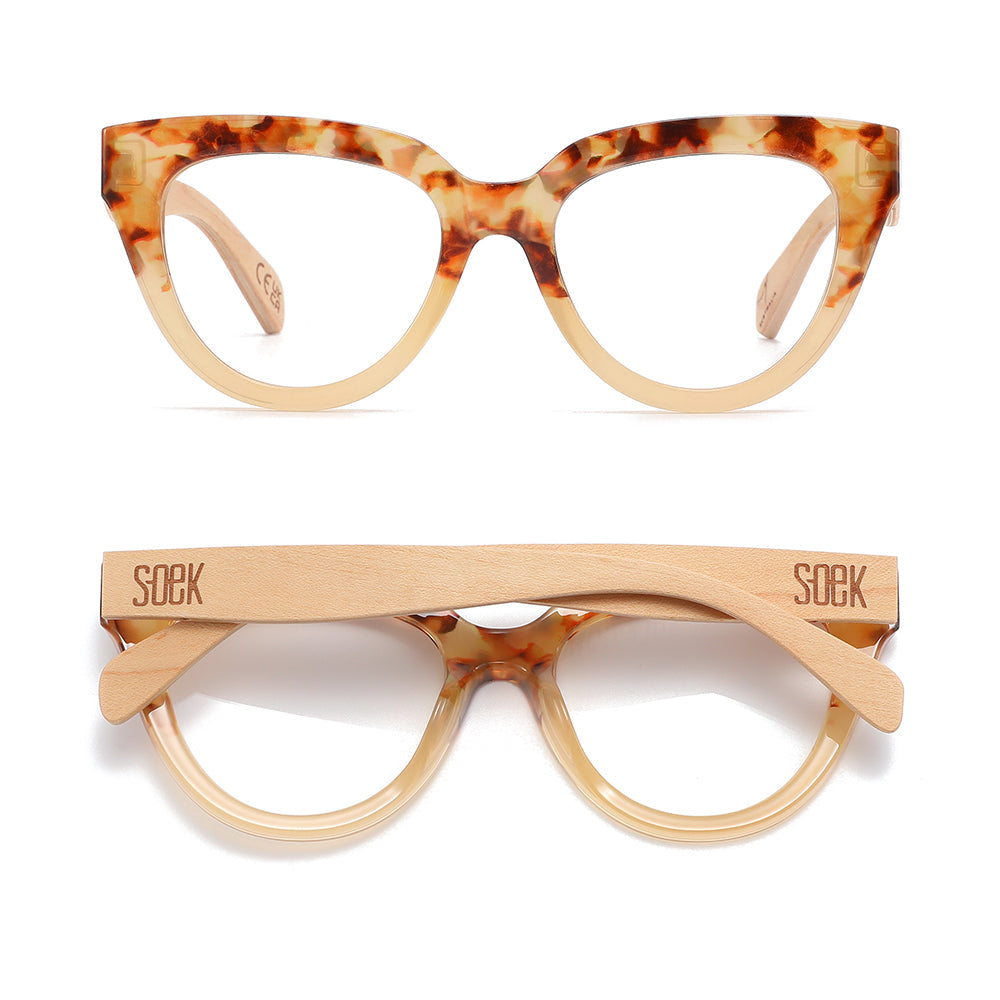 FLUTTER DESERT TORT l Walnut Arms l Blue Light Blocking Magnifying - Soek Fashion Eyewear Australia