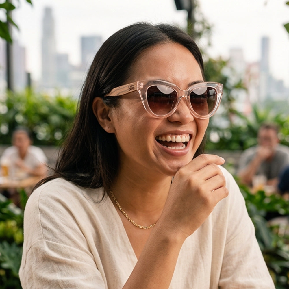 FLUTTER Blush l Sunglasses l Brown Lens l Walnut Wood Arms - Soek Fashion Eyewear Europe