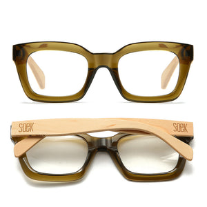 ZAHRA KHAKI l Wooden Blue Light Magnifying Reader - Soek Fashion Eyewear Europe