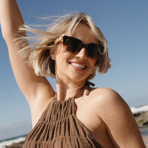 *NEW* SOLUNA OMBRE l Sunglasses l Black Polarised Lens l Walnut Maple Arm - Soek Fashion Eyewear Australia