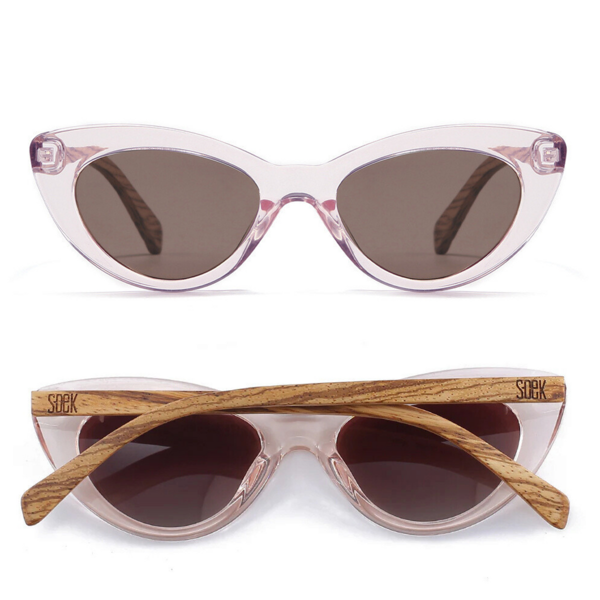 SAVANNAH BLUSH PINK Clear Pink l  Walnut Wood Arms - Soek Fashion Eyewear Australia
