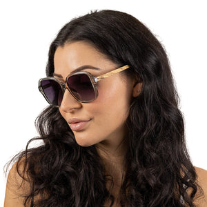 SCARLETT GREY MIST Grey Lens l Walnut Wood Arms - Soek Fashion Eyewear Europe